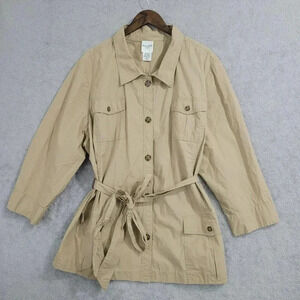 Kate Hill Womens Beige Belted Cotton Utility Jacket Size 22W  12PT